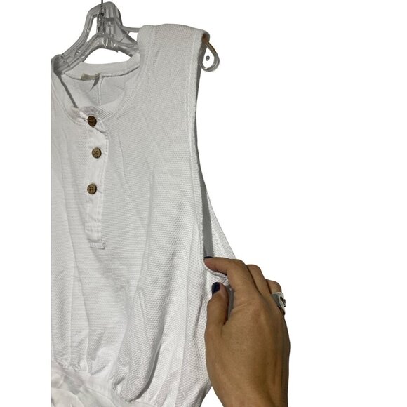 Free People Sleeveless White Bodysuit With Button-Up Front & Elastic Waist - Picture 5 of 5